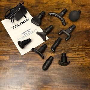 TOLOCO EM26 Massage Gun Replacement Heads 10 Pieces Charger and Manual, Black